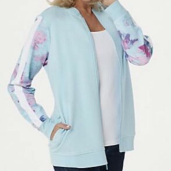 NWT DENIM & CO. ACTIVE BOMBER JACKET XS BLUE CLOUD - Picture 1 of 11